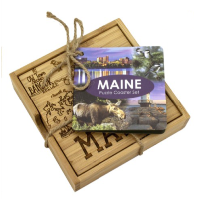 Totally Bamboo Maine State Puzzle 4pc Coaster Set-