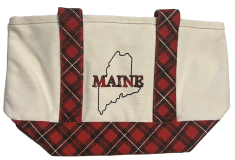 Maine State Outline Red Plaid Tote - Mini-