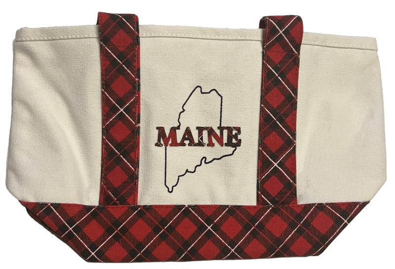 Maine State Outline Red Plaid Tote - Mini-