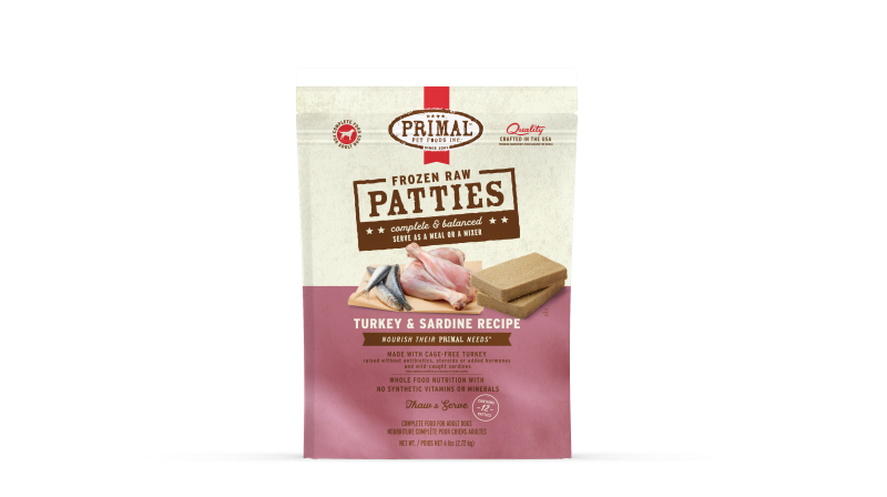 Primal Frozen Raw Turkey & Sardine Patties for Dogs, 6lb