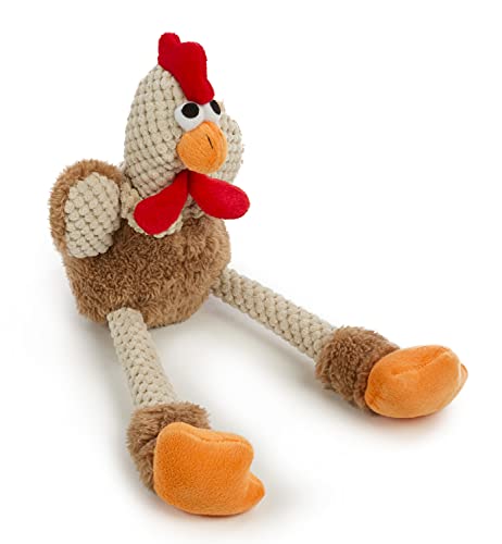 goDog Checkers Skinny Rooster Chew Guard Squeaky Plush Dog Toy
