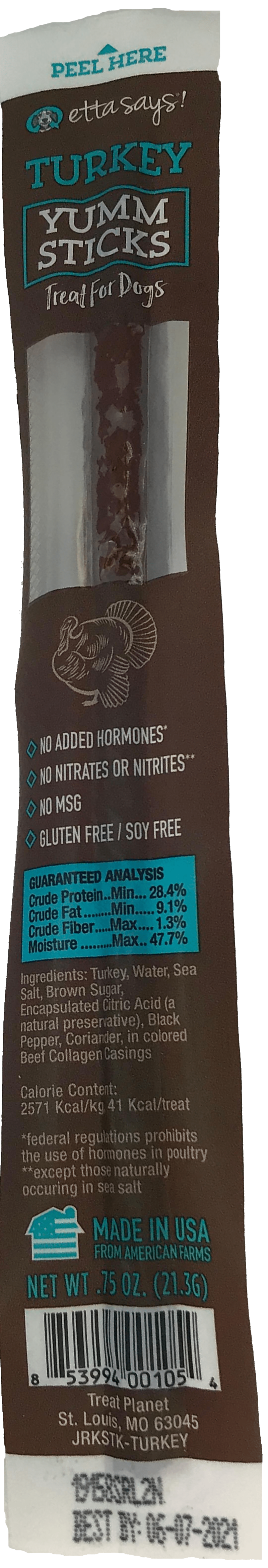Etta Says!  Yumm Stick Natural Turkey Dog Training Treat - Single Protein, Made in the USA