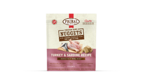 Primal Raw Frozen Dog Food, Nuggets, Turkey & Sardine, 3-lb-