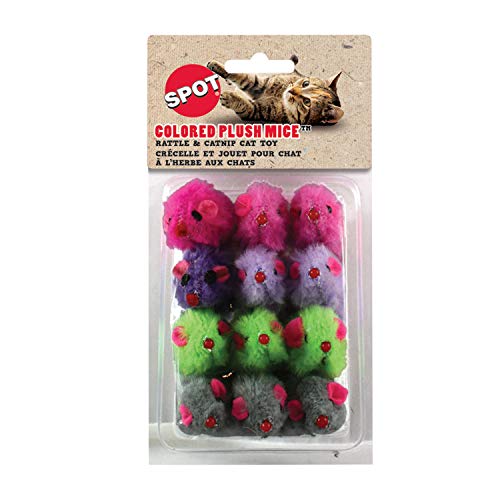 Colored Plush Mice Rattle & Catnip Toys-12 Pack, Assorted Colors