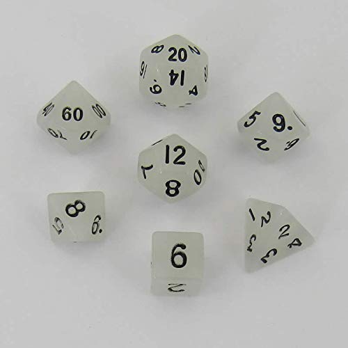 Dice Set Mini/Glow Clear With Black Numbers@Mini 7ct Polyhedral Dice Set