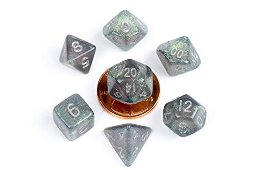 Dice Set Mini/Stardust Polydice Grey With Silver@7pc Set@Metallic Dice