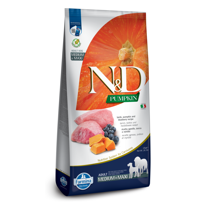 Farmina N&D Grain Free Canine Pumpkin, Lamb & Blueberry Adult Medium & Maxi