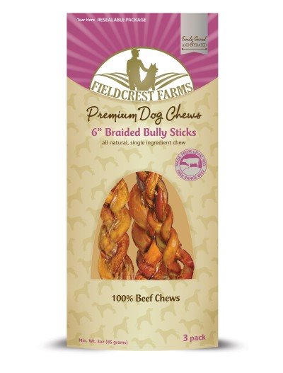 Fieldcrest Farms 6" Braided Bully Sticks, 3 Pack