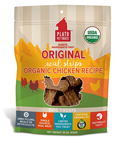 Plato Pet Treats Real Strips Organic Chicken Meat Bar Dog Treats