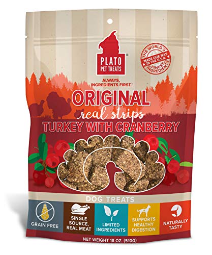 Plato Pet Treats Real Strips Turkey with Cranberry Meat Bar Dog Treats