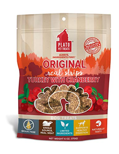 Plato Pet Treats Real Strips Turkey with Cranberry Meat Bar Dog Treats