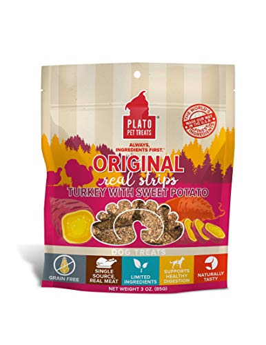 Plato Pet Treats Real Strips Turkey with Sweet Potato Meat Bar Dog Treats