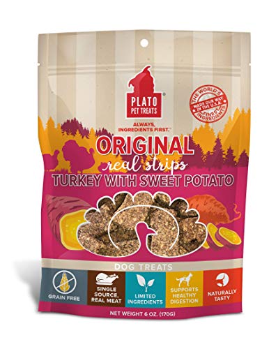 Plato Pet Treats Real Strips Turkey with Sweet Potato Meat Bar Dog Treats