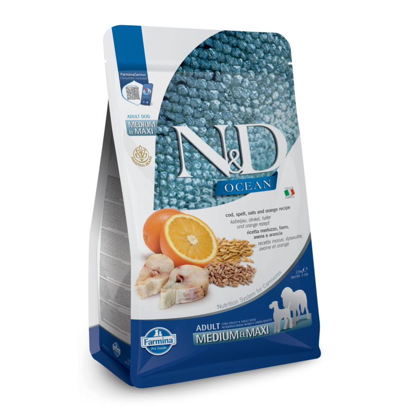 Farmina N&D Ocean Canine Cod, Spelt, Oat, & Orange Adult Medium & Maxi