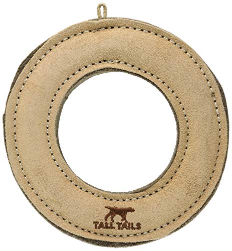 Tall Tails Natural Leather & Wool Dog Toy - Reinforced Buffalo Hide for Interactive Fetch & Tug - Ring