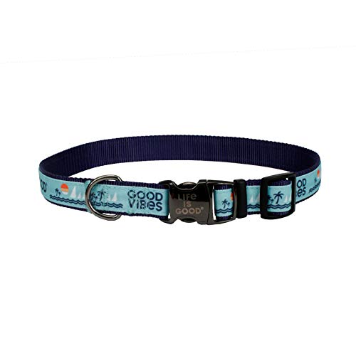 Coastal Pet Products Life is Good® Canvas Overlay Dog Collar-Blue Good Vibes
