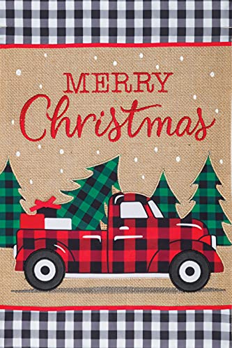 Custom Decor Merry Christmas Buffalo Check Truck Christmas Garden Flag