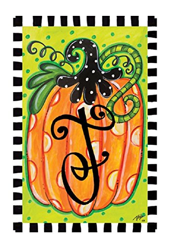 Custom Decor Initial T Polka Dot Pumpkin Fall Garden Flag