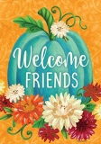 Evergreen Welcome Friends Teal Pumpkin Fall Garden Flag