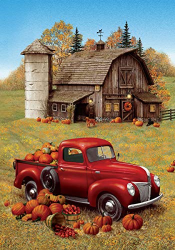 Evergreen Barn & Truck Fall Garden Flag