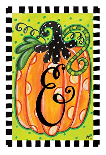 Custom Decor Initial E Polka Dot Pumpkin Fall Garden Flag