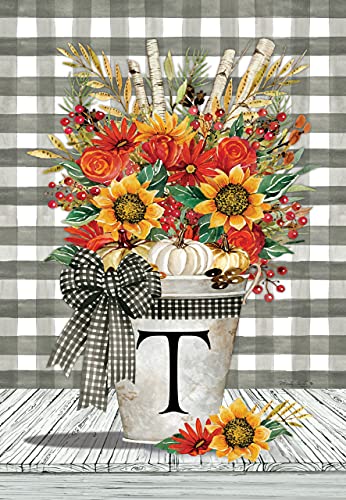 Custom Decor Initial T Autumn Arrangement Fall Garden Flag