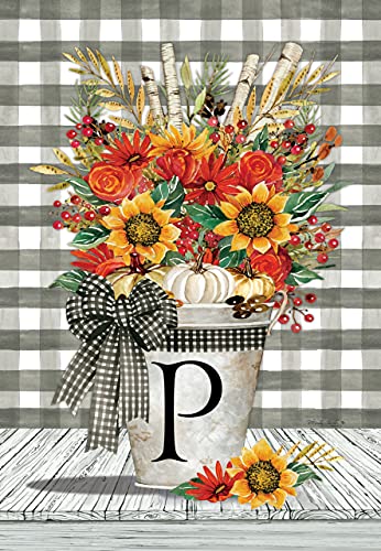 Custom Decor Initial P Autumn Arrangement Fall Garden Flag