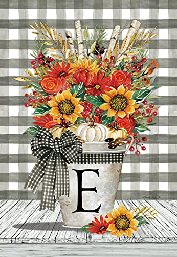 Custom Decor Initial E Autumn Arrangement Fall Garden Flag
