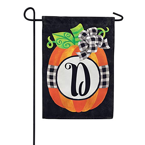 Custom Decor Initial D Gingham Pumpkin Fall Garden Flag