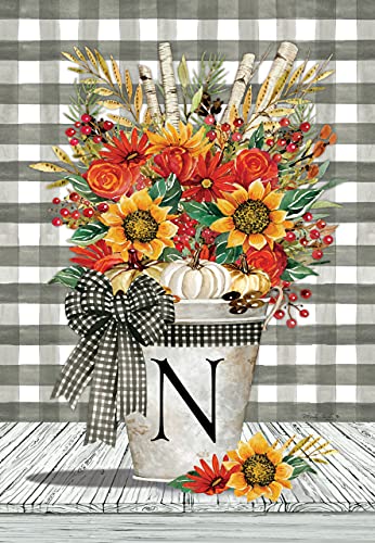 Custom Decor Initial N Autumn Arrangement Fall Garden Flag