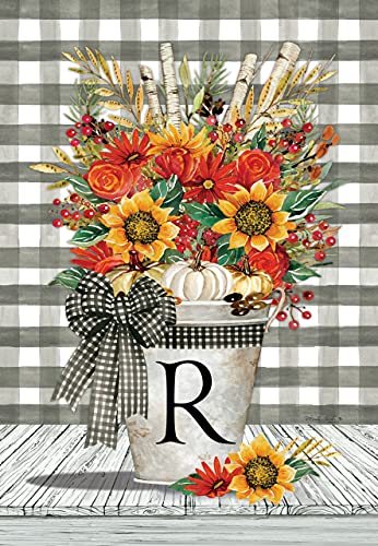 Custom Decor Initial R Autumn Arrangement Fall Garden Flag