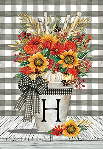 Custom Decor Initial H Autumn Arrangement Fall Garden Flag