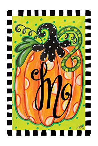 Custom Decor Initial M Polka Dot Pumpkin Fall Garden Flag