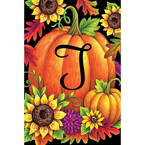 Custom Decor Initial T Pumpkin Sunflower Fall Garden Flag