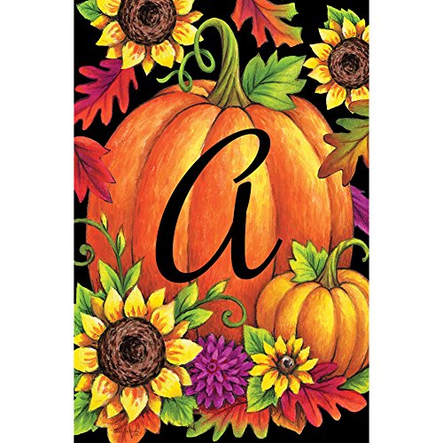 Custom Decor Initial A Pumpkin Sunflower Fall Garden Flag