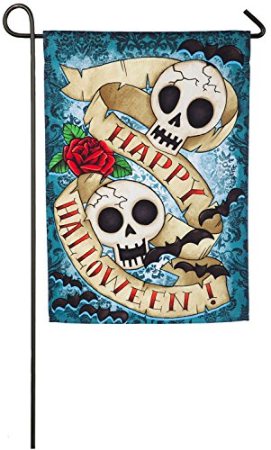 Evergreen Happy Halloween Skulls Tattoo Garden Flag