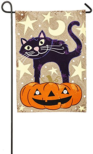 Evergreen Halloween Cat Garden Flag