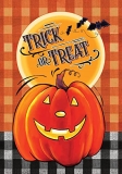 Evergreen Trick or Treat Happy Jack Gingham Halloween Garden Flag