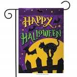 Carson Happy Halloween Cat on a Fence Garden Flag