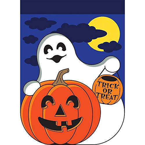 Magnolia Garden Trick or Treat Ghost and Pumpkin Halloween Garden Flag