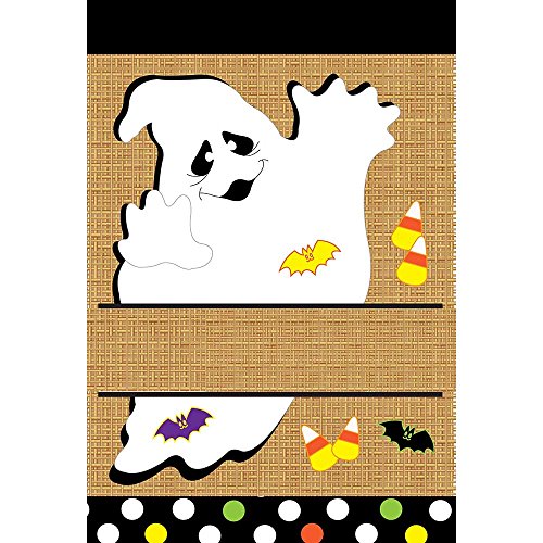 Magnolia Garden Polka Dot White Ghost Burlap Halloween Garden Flag