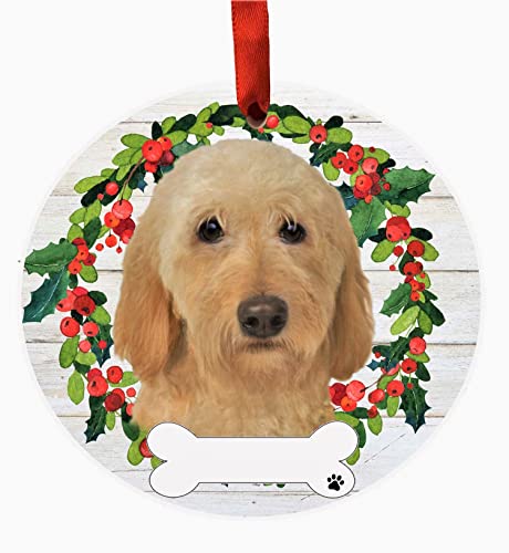 E&S Imports Personalizable Christmas Wreath Ornament-Labradoodle