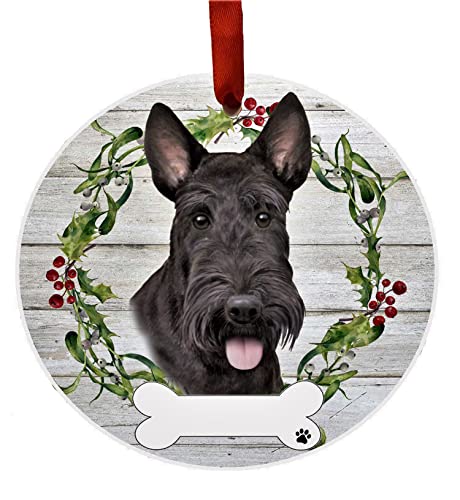 E&S Imports Personalizable Christmas Wreath Ornament-Scottie