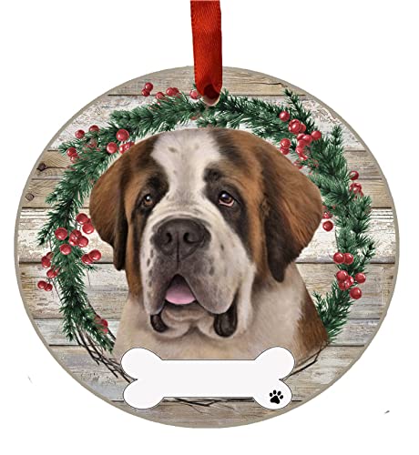 E&S Imports Personalizable Christmas Wreath Ornament-Saint Bernard