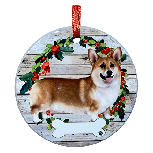 E&S Imports Personalizable Christmas Wreath Ornament-Welsh Corgi Full Body