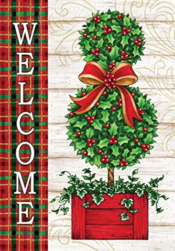 Evergreen Welcome Christmas Topiary Garden Flag