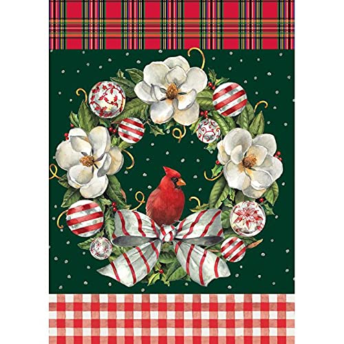 Carson Christmas Reds Cardinal & Wreath Garden Flag
