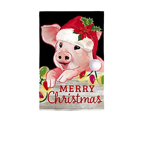 Evergreen Merry Christmas Pig Garden Flag