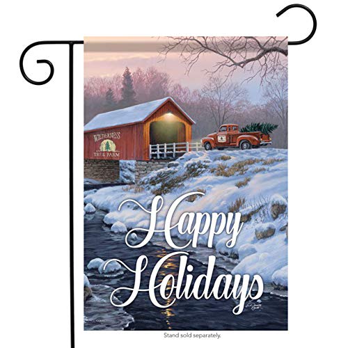 Carson Happy Holidays Covered Bridge Christmas Garden Flag