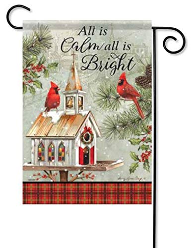 Carson All is Calm All is Bright Woodland Celebrate Cardinals & Birdhouse Christmas Garden Flag